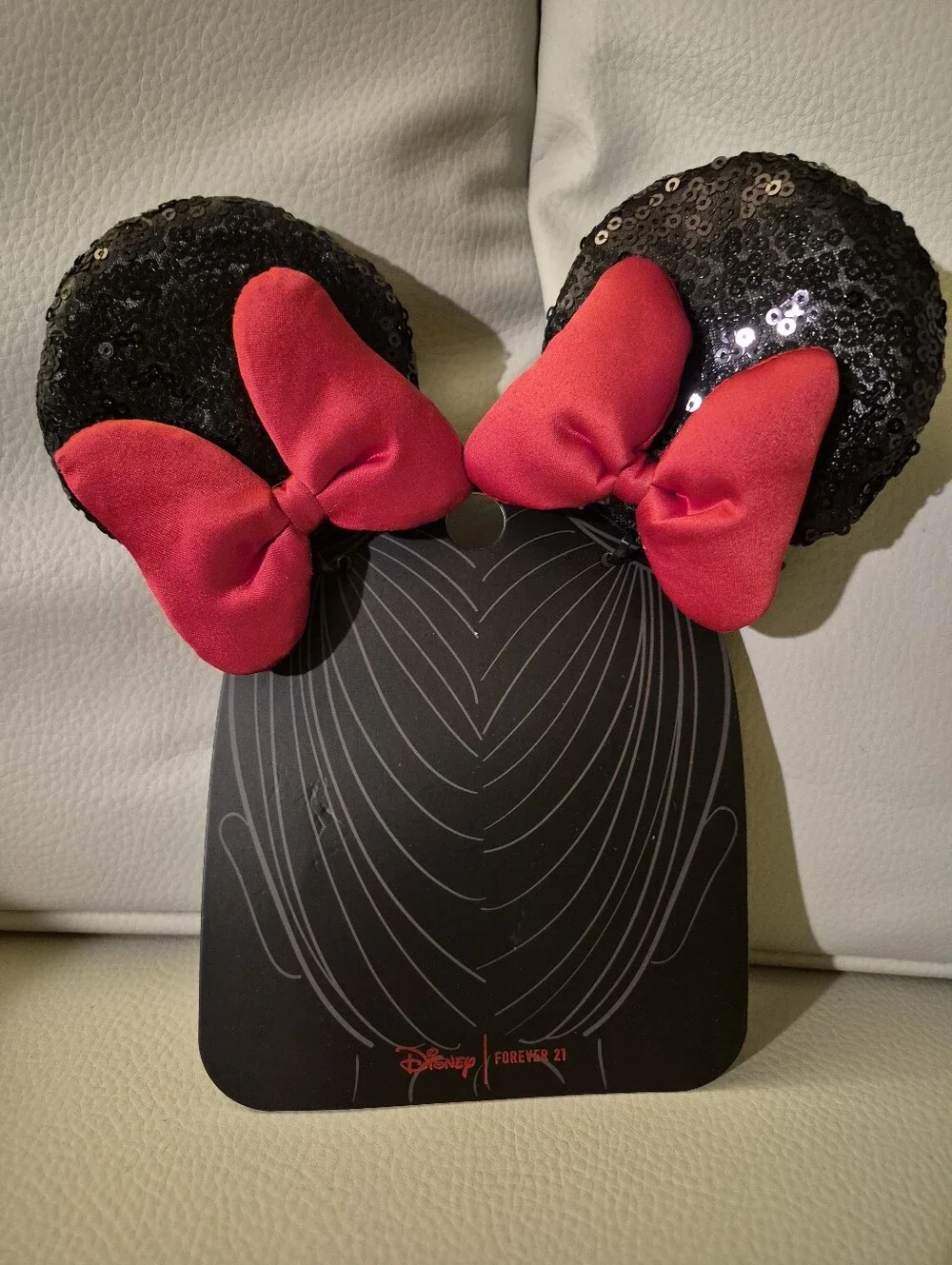 Disney X Forever 21 Clip On Black Sequin Minnie Ears with Red Bows